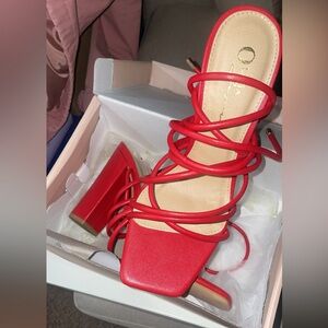 Red Strappy Women's Heels